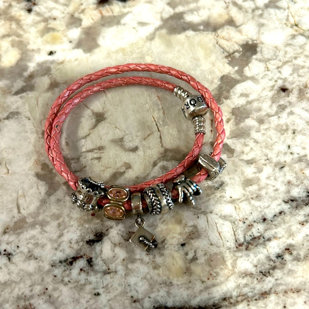 Pandora Cord Wrap Bracelet with 5 Charms